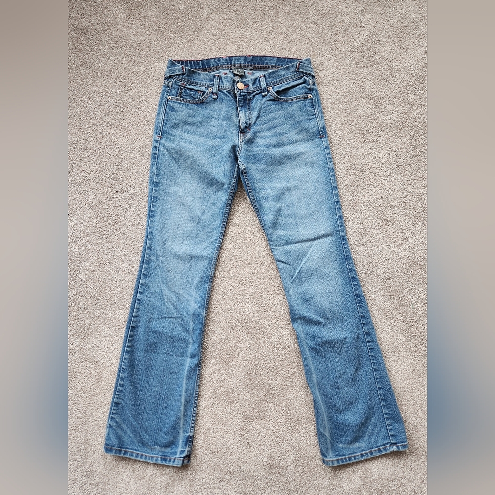 Armani Exchange Bootcut Jeans Light Blue wash Indigo Whisker Jean Size 8